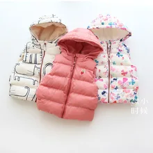 Зима, стиль, новая продукция, одежда для маленьких девочек, плотный жилет, жилет с капюшоном без рукавов, жилет с рисунком, пальто