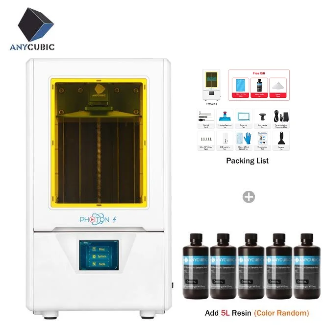 ANYCUBIC 3d принтер фотон-с ЖК Быстрый кусочек 405nm УФ Смола матрица УФ светильник двойной Z оси SLA 3d принтер фотоны impresora 3d - Цвет: photon S Add 5L