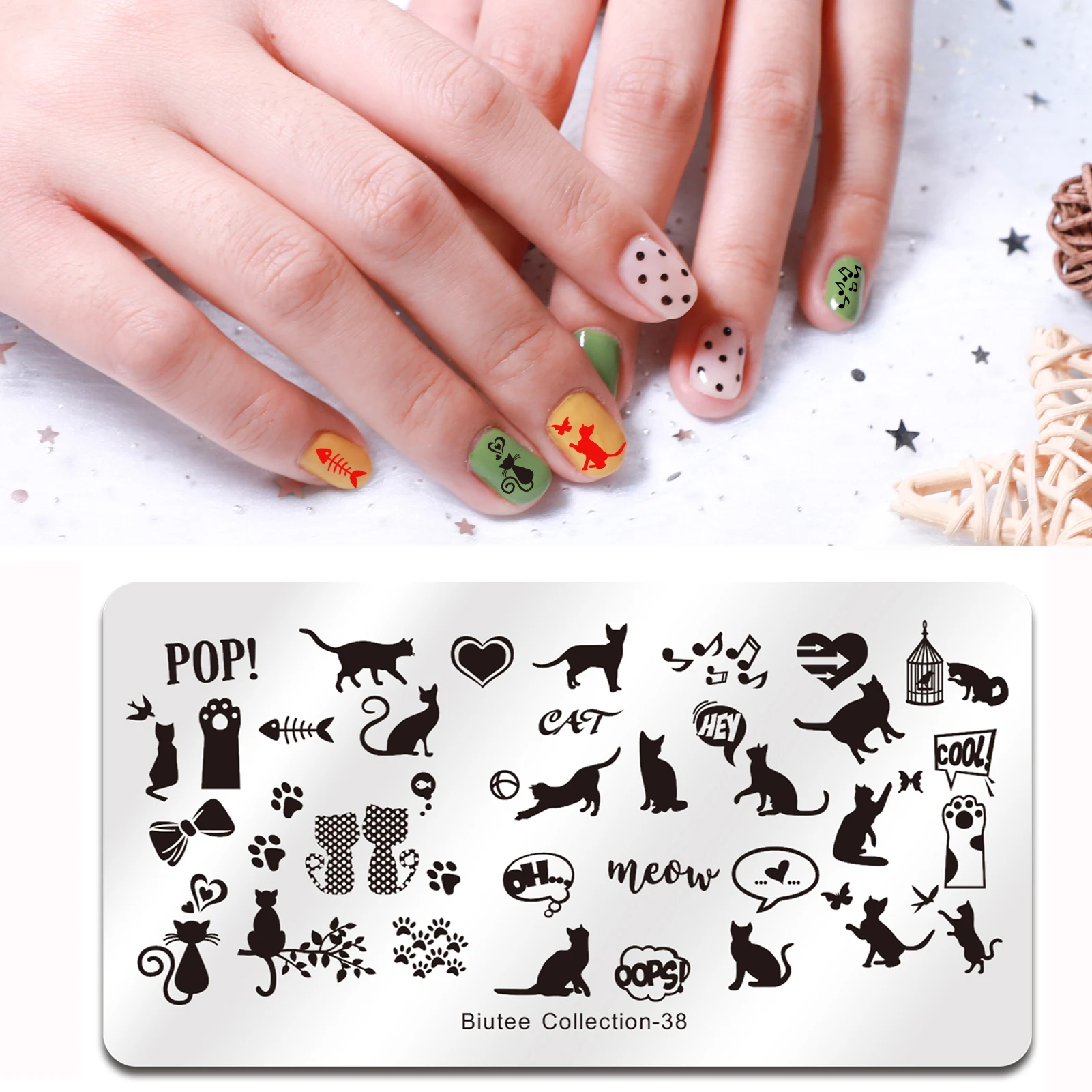 Biutee Nail Stamping Plates Set 12pcs Nail Plates 1stamper 1scraper  1storage bag Nail plate Template Image Plate Stencil Nails Tool (C) 14  Piece Set