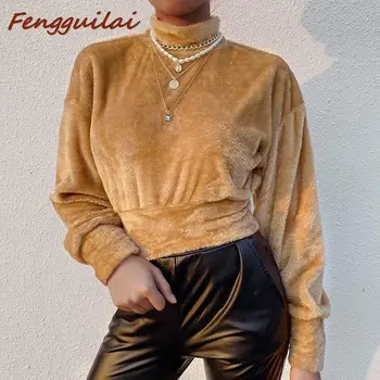 

FENGGUILAI Khaki Turtleneck Women Sweater Autumn Winter Long Sleeve Jumper 2020 Knitted Loose Fashion Short Pullover Femme