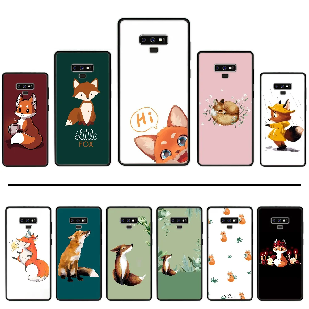 Fox Animal Cartooncool Lovely black Phone Case For Samsung Galaxy S8 S9 S10 Plus Lite S10E Note 3 4 5 6 7 8 9 10 Pro cover | Мобильные