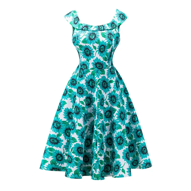 Kostlish A-Line Women Summer Dress Audrey Hepburn 50s 60s Floral Print Vintage Dress Women 2017 O-Neck Party Dresses Plus Size (54)