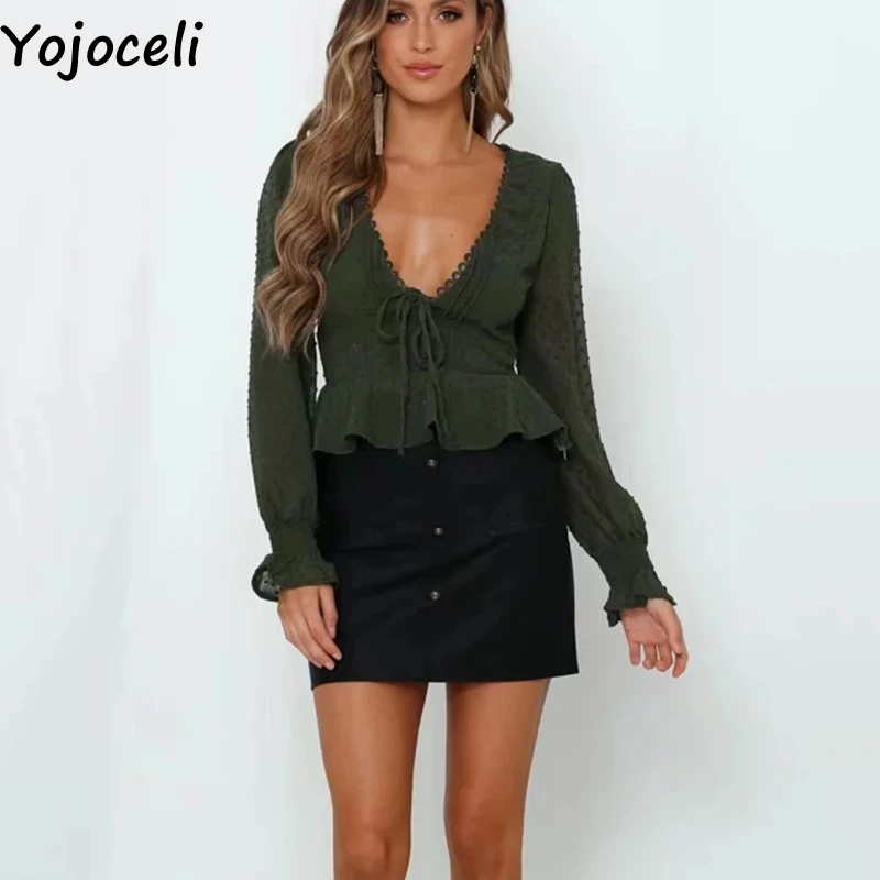 Женская шифоновая блуза с рюшами Yojoceli Элегантная Повседневная Блузка bach
