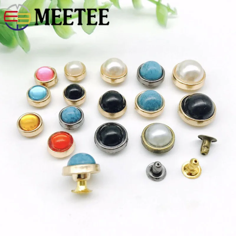Meetee 50/100 шт 8/10/12 мм Металлические жемчужные заклепки пряжки разноцветные бусы гвоздь заклепка кнопки «сделай сам», сумки с украшением пряжки запасные части
