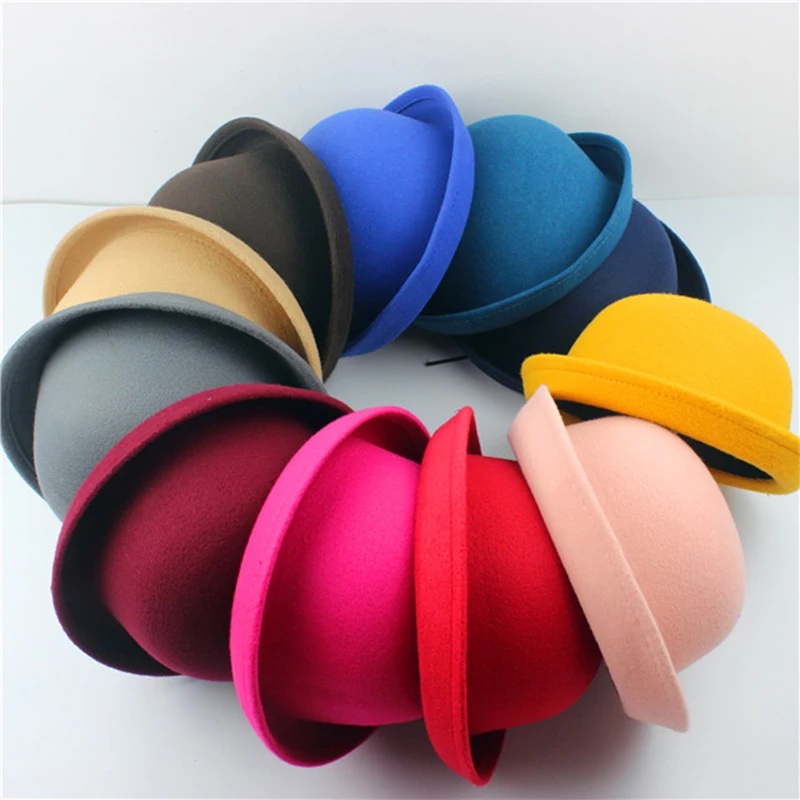 Fashion Hat Trendy Women Girl Dome Top Cap Solid Color Cotton Polyester Fedora Hats Children Bowler Hat Casual Parent-child Fedoras Cap