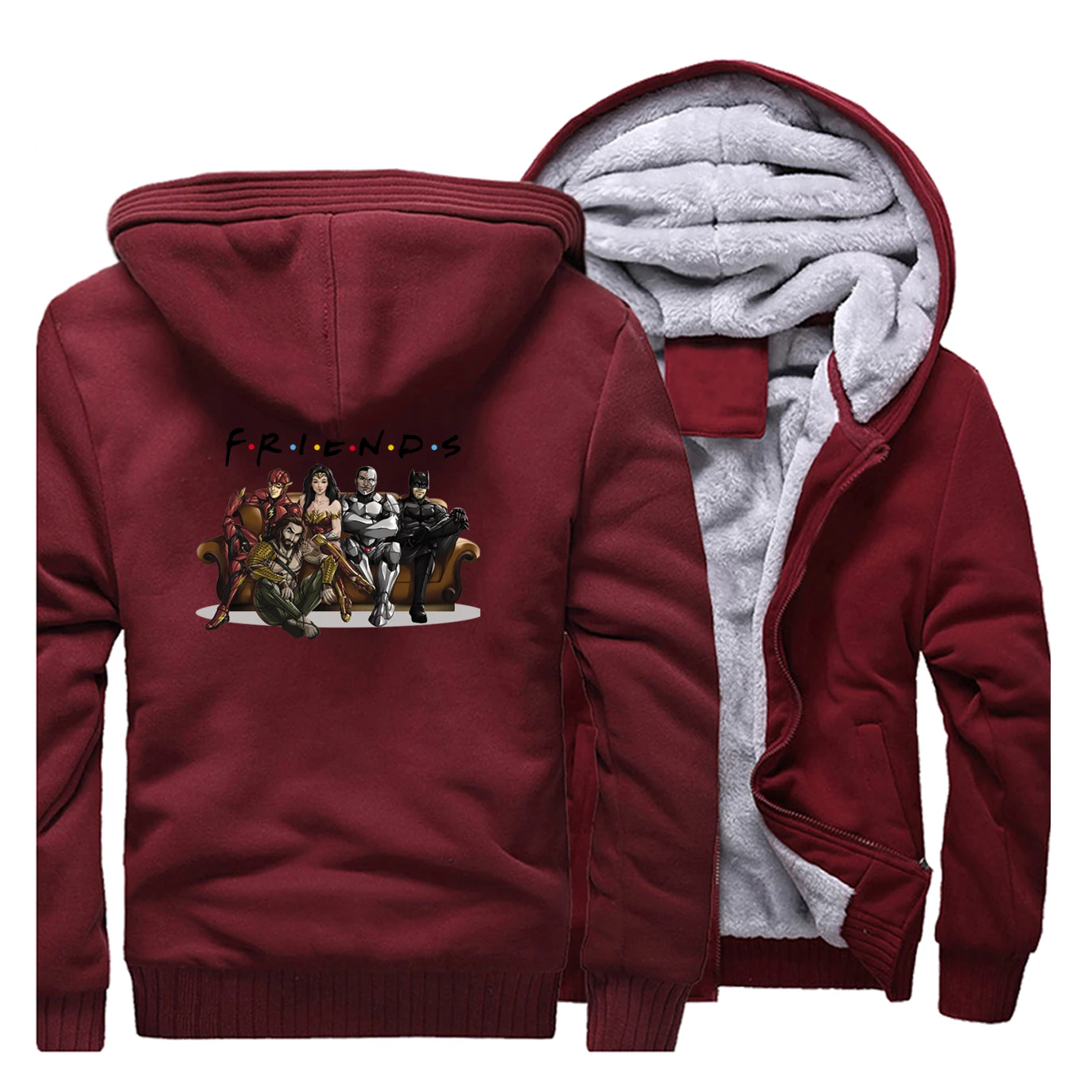 New Winter Cartoon Mens Hoodie The Avengers Sportswear Fashion Print Sweatshirts Raglan Casual Jackets Hoodie Warm Clothing - Цвет: Wine Red