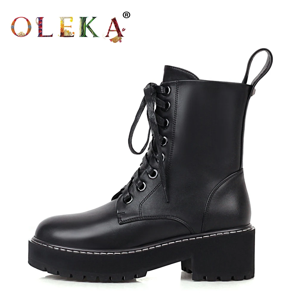 

OLEKA Mid-calf Winter Boots Women Platform Rome Round Toe Ladies Boots Leisure Style Motorcycle Boots New AS266