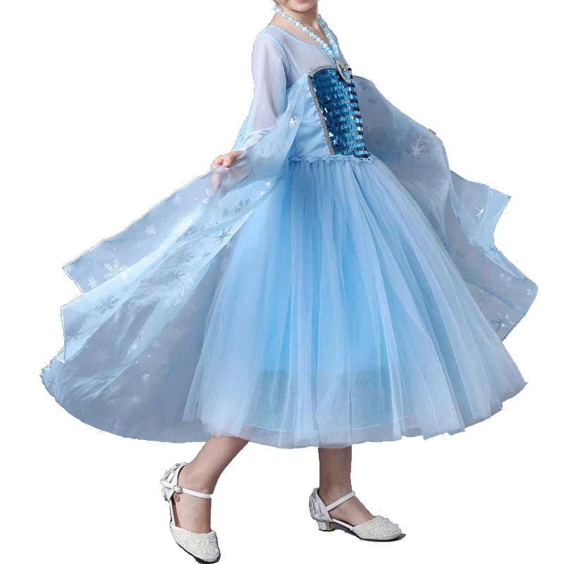 Детское платье Снежной Королевы Эльзы для девочек; карнавальный костюм Эльзы на Рождество; карнавальный костюм Эльзы; детская праздничная одежда на день рождения; белый парик - Цвет: Elsa J