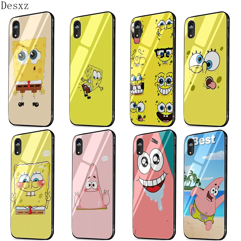 SpongeBob Glass Case For iPhone 5 5s SE 6 6s 7 8 Plus 11 Pro X XR XS Max Cover |