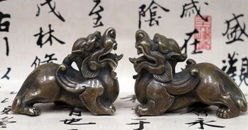 

Chinese Fengshui Bronze Copper Dragon Kylin Pixiu Attract Wealth beast pair a 0518 a 0518