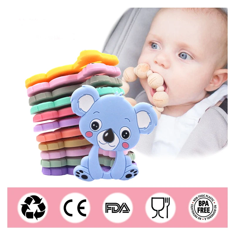 

Food Grade Baby Silicone Teethers DIY Animal Koala Kids Ring Nursing Tool Infant Chew Charms BPA Free Teething Gift Toddler Toys