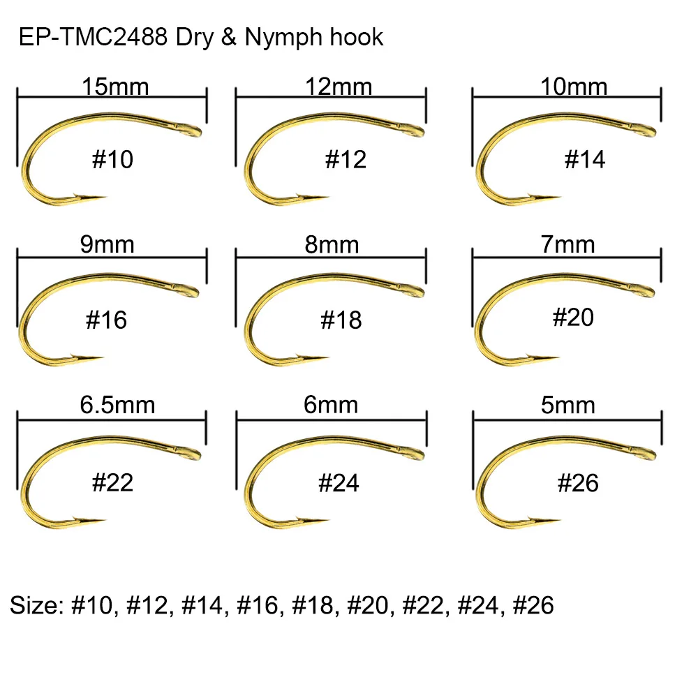 Eupheng 100 шт. Nymph сухой стример мокрого рыболовного крючка мокрого рыболовного крючок под стример кованые бронзовые Крючки для ловли нахлыстом - Цвет: EP-TMC-2488