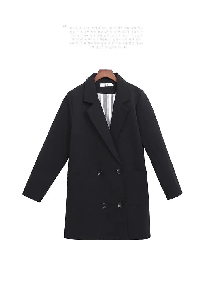 4XL Plus size Fashion Black Women Blazer Coats Pocket Jackets Double-breasted Outwear Autumn Suits Coat Large Size Blazers Tops