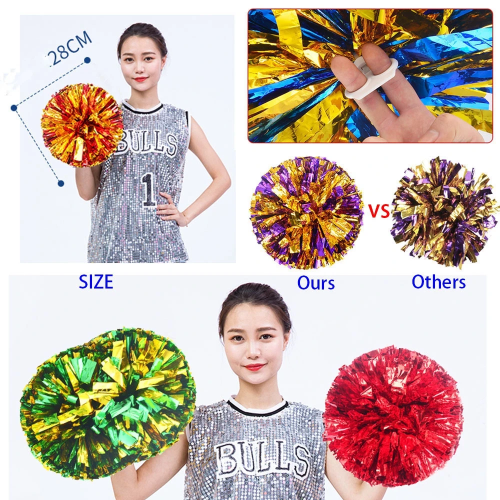 28cm Finger Ring Style Double Hole Handle Cheerleader Pom Poms Competition  Cheering Flower Ball Sports Match Party Supplies