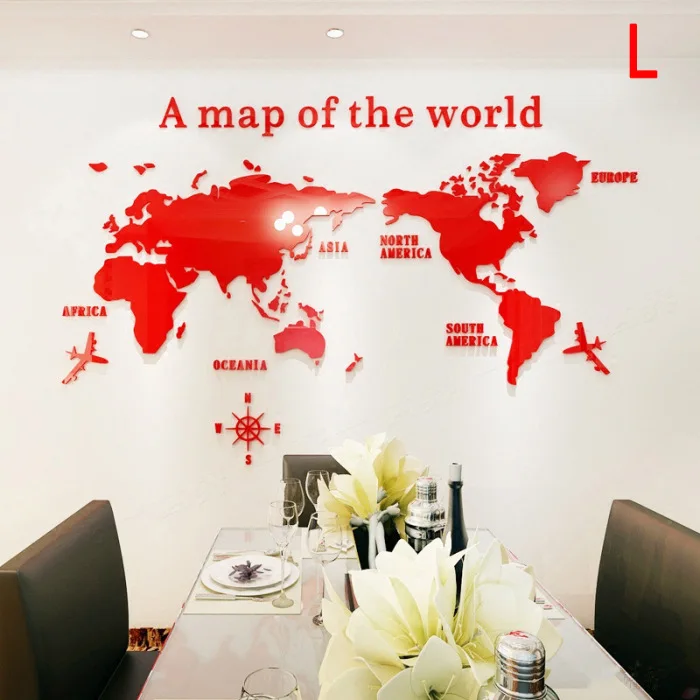 Новые акриловое 3D Карта мира гладкие твердые хрустальные настенные стикеры домашний офис Декор TE889
