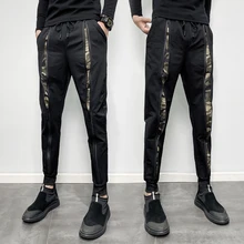 Осенние брюки мужские модные камуфляжные строчки повседневные шаровары на завязке мужские уличные хип-хоп свободные джоггеры спортивные штаны мужские