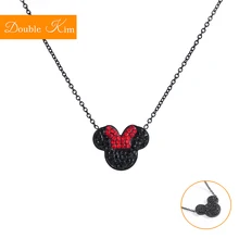 Черная подвеска мышь с рисунком Минни, ожерелье с титановой стальной цепочкой, ожерелье с инкрустированным кристаллом, модные трендовые женские ювелирные изделия на день рождения