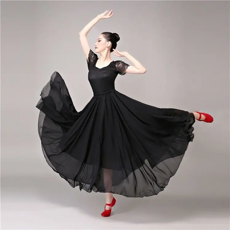 Шифоновая испанская фламенко Современная Танцевальная Свинг Юбка эластичная талия бальный костюм танцевальная одежда длинная 914-751