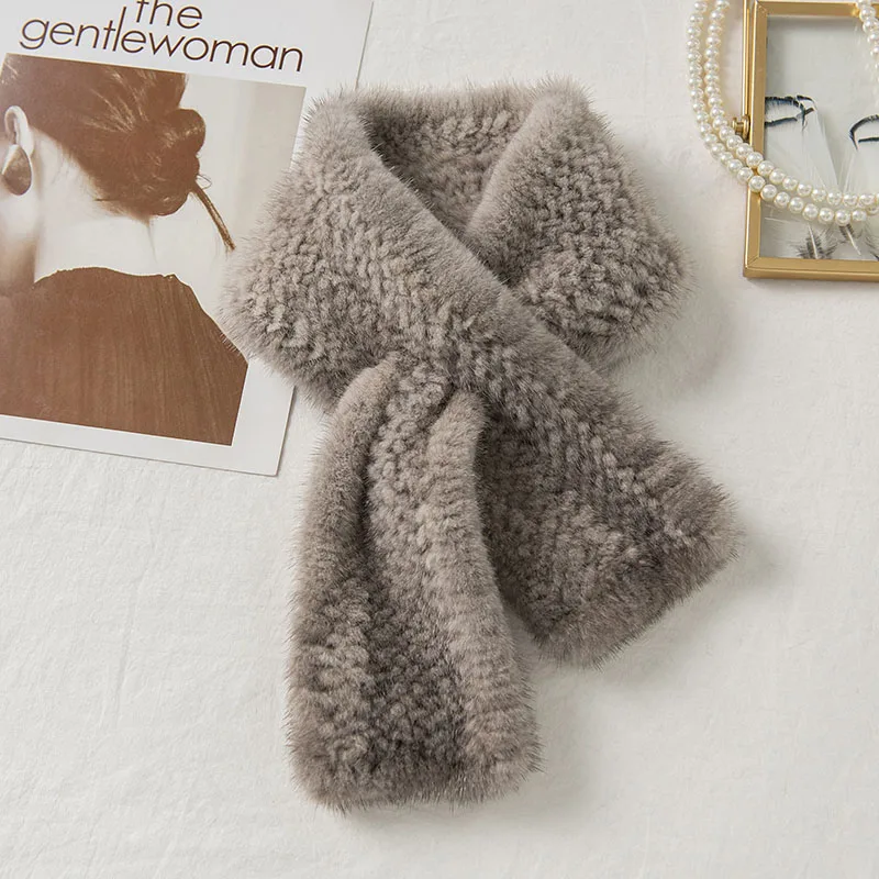 Lantafe меховой зимний шарф для женщин, норковый меховой шарф, простой стиль, натуральный мех, зимний защищающий шею, сохраняет тепло, модный женский шарф - Цвет: Темно-серый