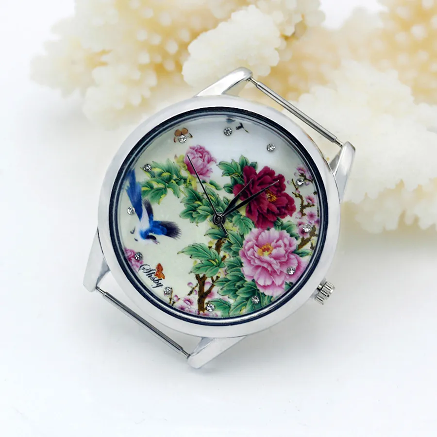 Shsby Diy Personality Watch Header Silver Flower Head With Cloth Strap Watch Accessories 21~30