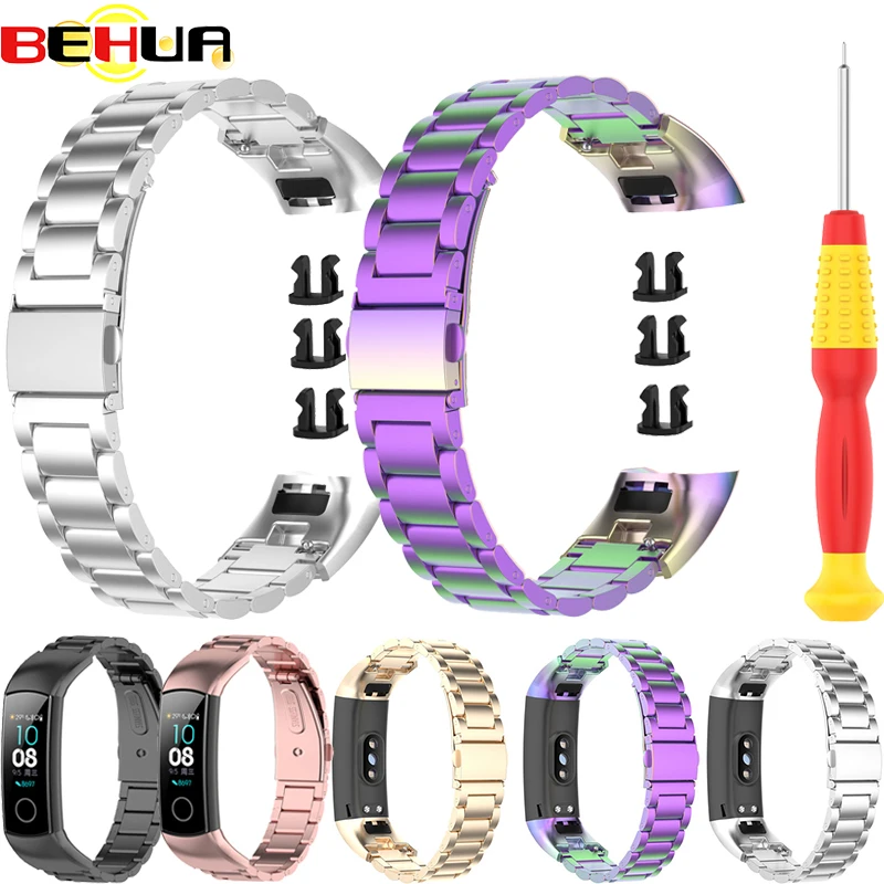 

BEHUA Stainless Steel Strap for Huawei Honor Band 5 4 Smartwatch Bracelet Fitness Men Women Wristband Metal Replacement Correa