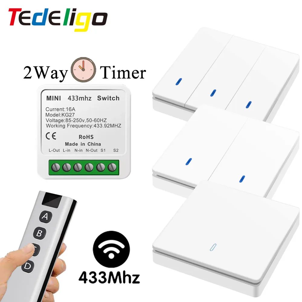 433 МГц Беспроводной умный переключатель дистанционного Управление светильник Модуль 16A Электрический таймер 2Way Мини автомат защити Rf кнопочный настенный выключатель Управление домашний светодиодный релиз