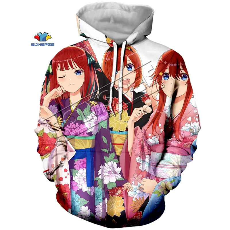 Модная Толстовка большого размера с капюшоном аниме The Quintuplets Cute Nakano Miku с 3d принтом для женщин и мужчин Harajuku Толстовка с капюшоном пуловеры