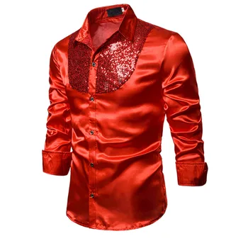 

Men's Formal Wedding Evening Party Shirt Sequins Shiny Long Sleeve Dance Show Shirt