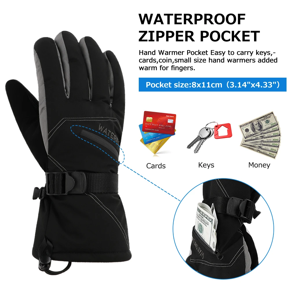 WATERFLY Winter Waterproof Ski Gloves Snowmobile Motorcycle Riding Snow Gloves For Men Warm Windproof Glove