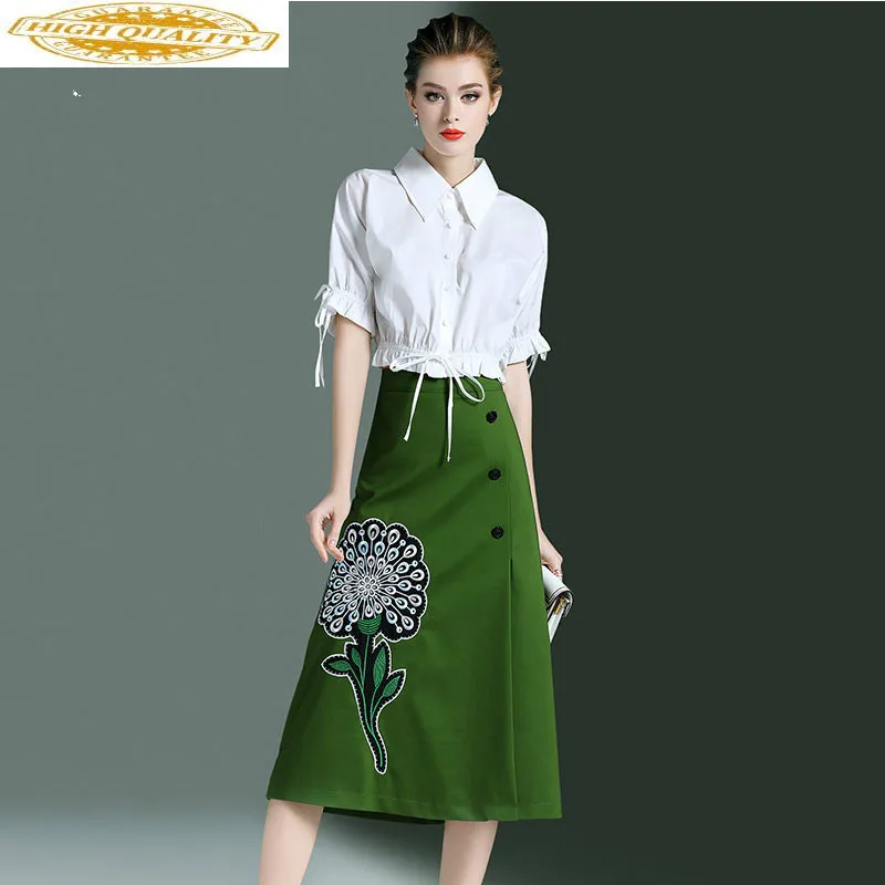 ^Cheap 2020 Lente Herfst Vrouwen Elegante Dames Formele Kantoor Jurk Wit Shirt Tops + Rok Casual Tweedelige Set Vrouwen Kleding ZT1979