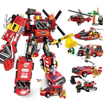 

649pcs 6in1 Deformation Robot Model Fire Truck Building Blocks Kids Toys For Children Gifts
