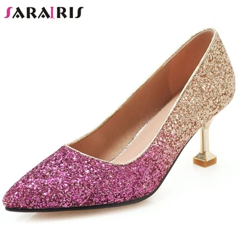 

SARAIRIS Fashion Colorful Party Pumps High Heels Bridal Pumps Women Fashion Sexy Shining Glitters Shoes Woman