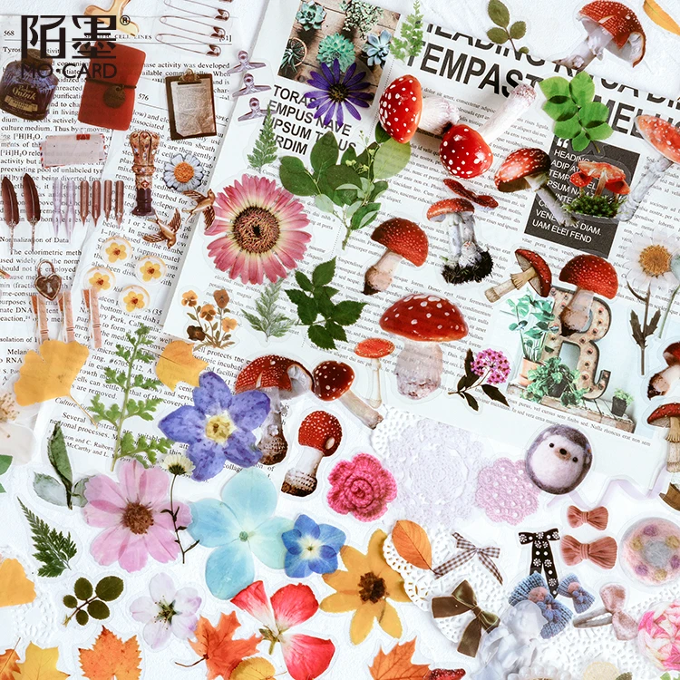 Paquete de 40 pegatinas románticas, pegatinas retro de plantas y flores, pegatinas planas, papelería