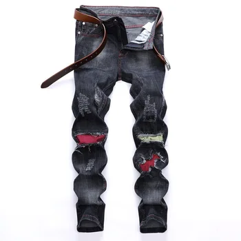 

Men Jeans Motorcycle Jeans Ripped Cotton fashion high quality brand Jean Pants Slim Fit Men Fashion Pants