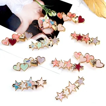 

1Pcs Heart Hairclip Headwear Side Clip Girl Star Metal Hairpin Bangs Clip Acetate Geometric Barrette Hair Accessories