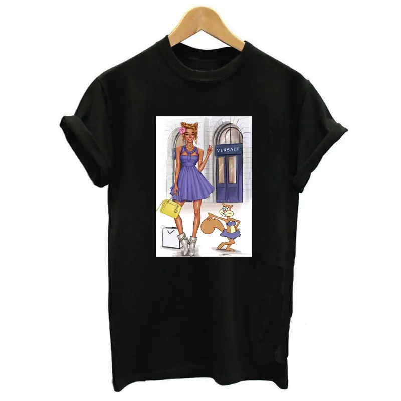 DIY патчи Губка Боб с модной девочкой термопереводная наклейка на одежду футболка толстовки аппликация Железная На Патчи украшения