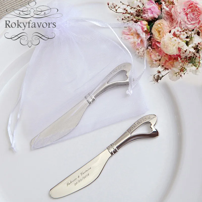 12PCS Customized Hollow Out Heart Butter Spreader Favors Wedding