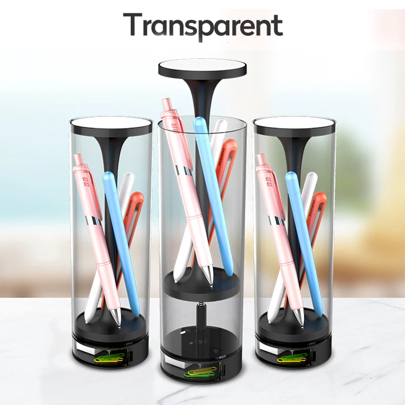 

HOT Transparent Pencil Case Press Open Multifunction Pen Box With Mirror Calculator Whiteboard Pen Wiper For School Art Supplies