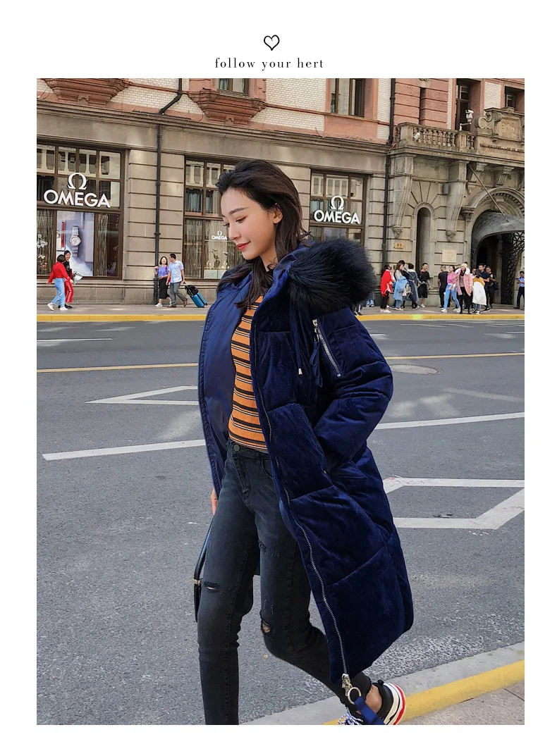 Winter New Women Medium Length Down Jacket Fashion Thick Hooded Fur Collar Parka Female Warm Long Parkas Plus SizeCA6527