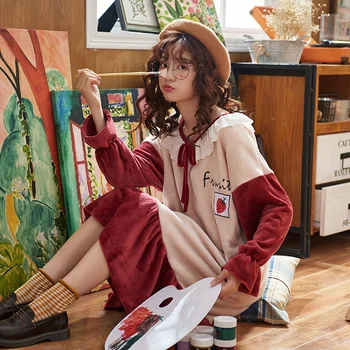 

Nightgowns Women Coral Fleece Soft Elegant Simple Womens Comfortable Warm Leisure Daily High Quality Kawaii Solid Korean Style