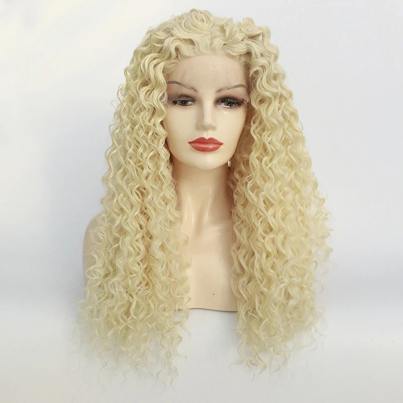 Платиновый блондин парик на кружеве с синтетическими волосами Парики Длинные афро кудрявые белый блонд термостойкие косплей для женщин - Цвет: #613