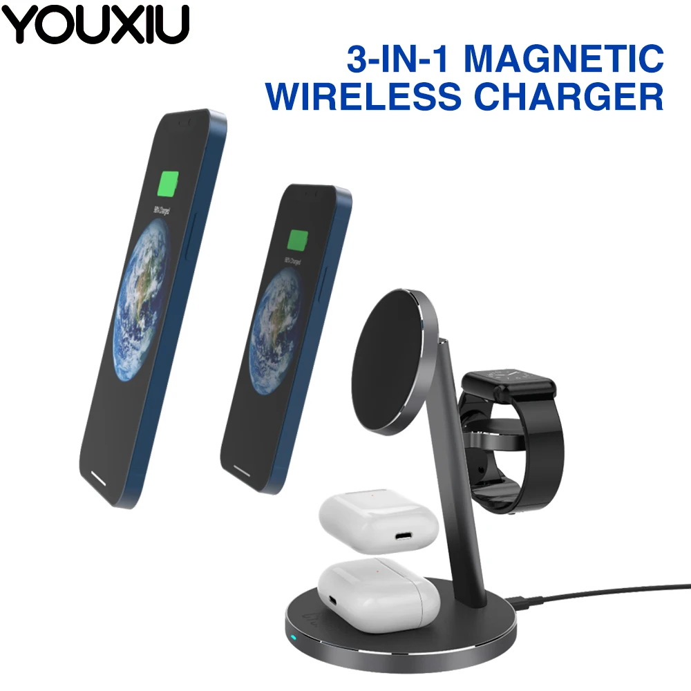 15W 3 in 1 Magnetic Wireless Charger Fast Charging Station for Magsafe iPhone 12 pro Max Chargers for Apple Watch Airpods pro