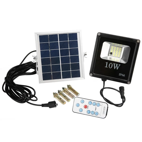 Solar ao ar Solar com Controle Led à Prova Luz de Inundação Lâmpada Livre Dwaterproof Água Powered Sensor Holofotes Ip66 Jardim Remoto 10 w
