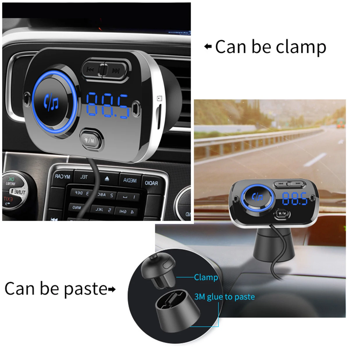 12 V-24 V с двумя USB Черный автомобильный комплект fm-передатчика Bluetooth 5,0 Беспроводной MP3 плеер Быстрая зарядка 3,0 USB Зарядное устройство AUX вход