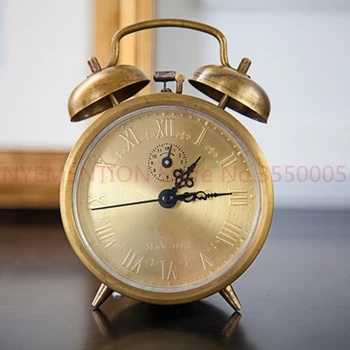 

Copper Clockwork Metal Machinery Alarm Clock 3 Inches Metal Double Bell European Retro High-end Classic Mechanical Service 1pcs