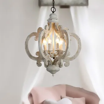 

Retro bedroom children's room restaurant clothing store decorative candle light American country wood chandelier YHJ021001