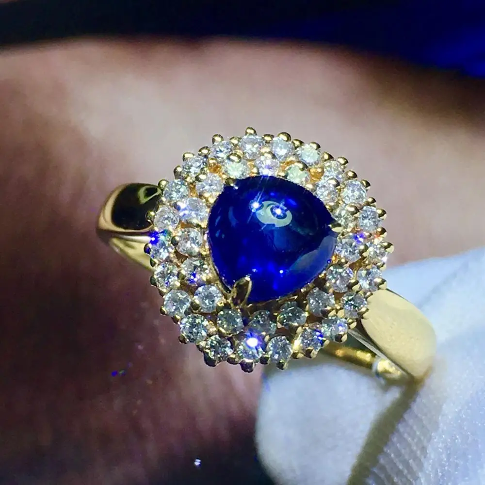 819 Fine Jewelry Real 18K 100% Natural 1.23ct Royal Blue Sapphire Gemstone 18k Gold Diamonds Stone Women Ring for Female Rings | Украшения