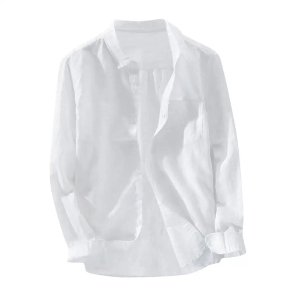 Летняя мужская мешковатая однотонная хлопковая льняная рубашка с длинным рукавом и карманами на пуговицах M-3XL camisa masculina camisas hombre