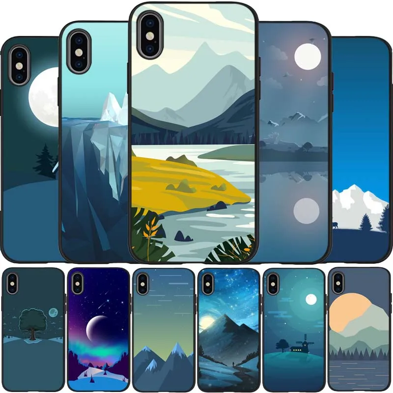Черный силиконовый чехол для телефона с Виртуальным пейзажем IPhone 13 12 Mini 11 Pro Max XR XS