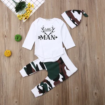 

Pudcoco Newborn Baby Boy Clothes Cotton Letter Romper Tops Camouflage Print Long Pants Hat 3Pcs Outfits Clothes